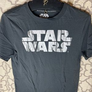 Star Wars Metallic Silver Logo T-shirt L Black MAD ENGINE Double Sided New Hope